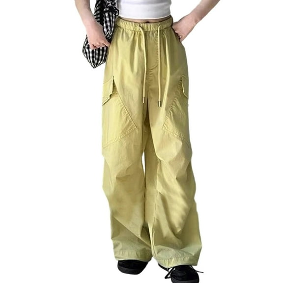 Kiijoy Big Girls Cargo Pants Loose Fit High Waisted Drawstring Pants, Sizes 8-10