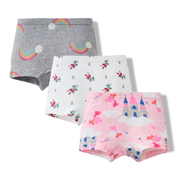 Kiijoy Big Girls Cartoon Boxer Briefs Underwear Boyshorts Panties, 3 Pack, Sizes 12-13