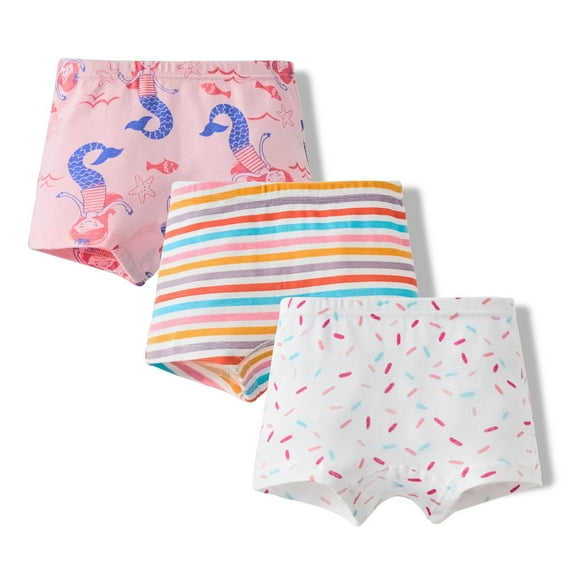 Kiijoy Big Girls Cartoon Boxer Briefs Underwear Boyshorts Panties, 3 Pack, Sizes 8-9