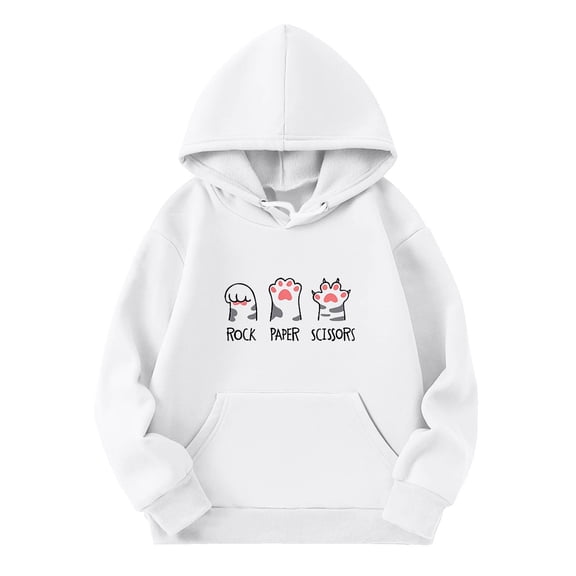 Kiijoy Big Girls Casual Hoodie Cute Cartoon Cat Pullover Hooded Sweatshirt, Sizes 9-10
