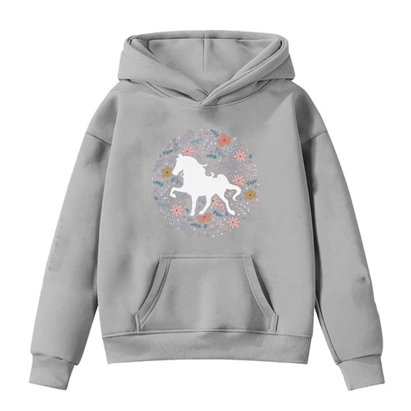 Kiijoy Big Girls Casual Hoodie Horse Print Hooded Sweatshirt Pullover, Sizes 8-9