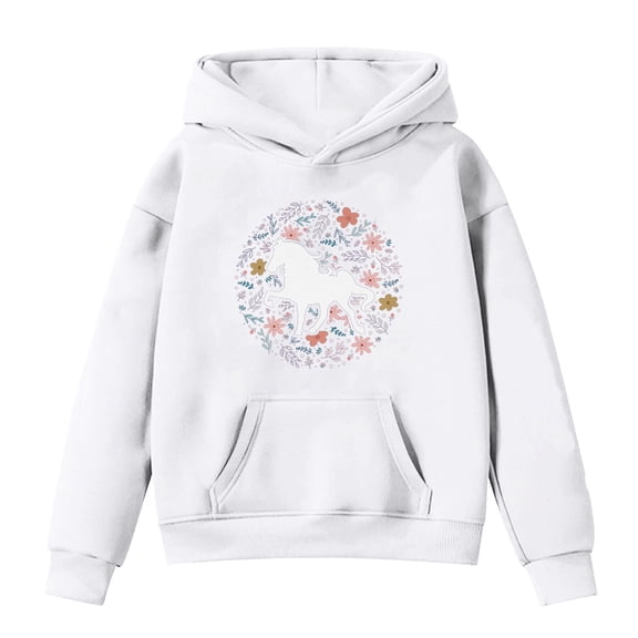 Kiijoy Big Girls Casual Hoodie Horse Print Fleece Hooded Sweatshirt Pullover, Sizes 8-9
