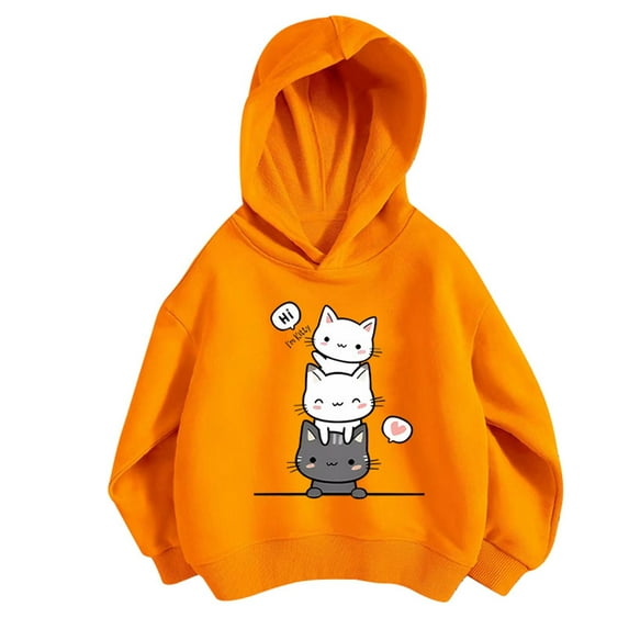 Kiijoy Big Girls Casual Sports Hoodie Cartoon Cat Print Hooded Sweatshirt, Sizes 7-8