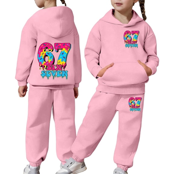 Kiijoy Big Girls Casual Sweatsuit Letter Print Hoodie Sweatpants Tracksuit, Sizes 10-11