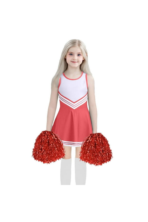 Big Girls Cheerleading Outfits Active Sleeveless Dress Handball Stocking 3Pcs Set, Sizes 8-9Y