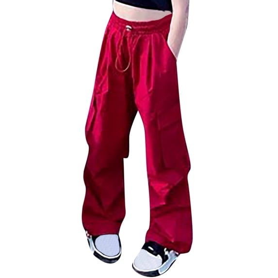 Kiijoy Big Girls Fashion Cargo Pants High Rise Loose Straight Leg Trousers, Sizes 9-10