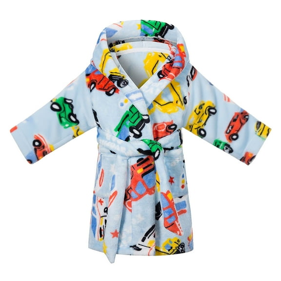 Kiijoy Big Girls Flannel Bathrobe Cozy Cartoon Print Hooded Nightwear Robe, Sizes 7-8