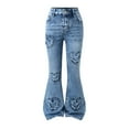 thumbnail image 1 of Kiijoy Big Girls Flared Jeans Hearts Patches Slim Fit Stretch Denim Pants, Sizes 9-10, 1 of 5