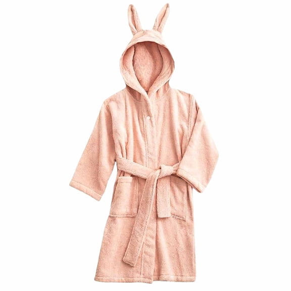 Kiijoy Big Girls Fuzzy Bathrobe Rabbit Ear Hooded Robe Loungewear, Sizes 8-11