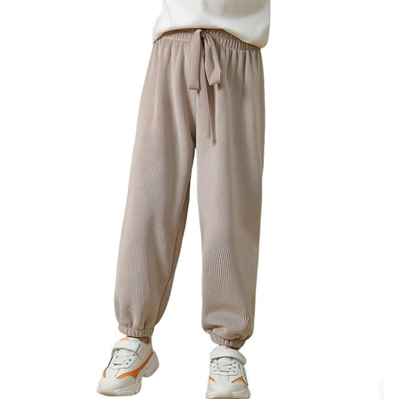 Kiijoy Big Girls Fleece Lined Sweatpants Cozy Loose Fit Jogger Pants, Sizes 8-9