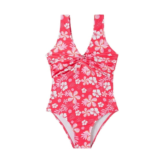Kiijoy Big Girls Floral One-Piece Swimsuit Bathing Suit with UPF50+, Sizes 9-10 T