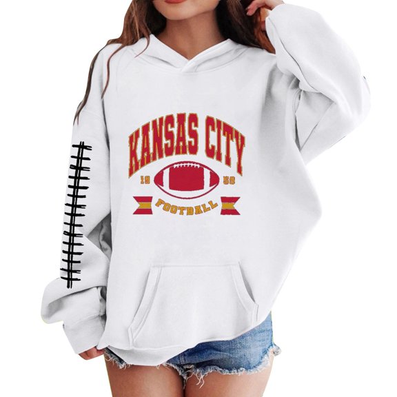 Kiijoy Big Girls Football Hoodie Kids Long Sleeve Loose Hooded Sweatshirt, Sizes 7-8