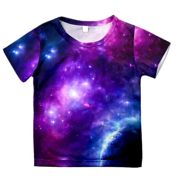 Kiijoy Big Girls Galaxy T Shirt Short Sleeve Crew Neck T-Shirt Casual Soft Tshirt, Sizes 8-9