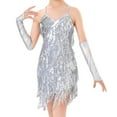 thumbnail image 1 of Kiijoy Big Girls Glitter Fringe Dress with Arm Sleeves Dancewear, Sizes 7-8, 1 of 2