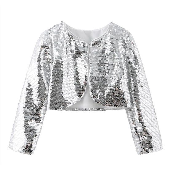 Kiijoy Big Girls Glitter Sequin Shirt Performance Long Sleeve Cardigan, Sizes 8-9