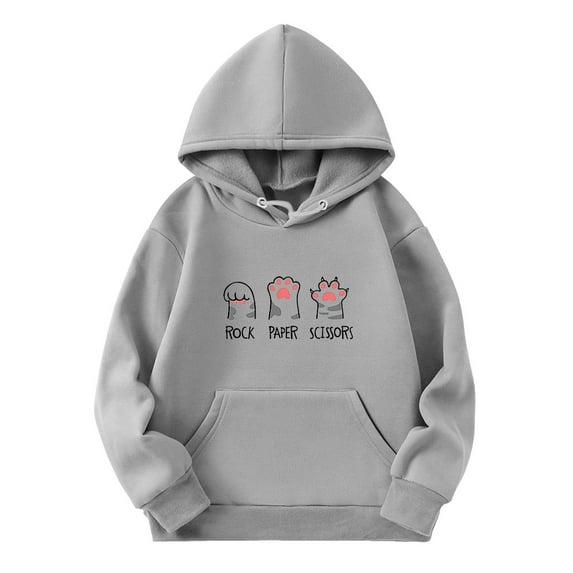 Kiijoy Big Girls Casual Hoodie Cute Cartoon Cat Pullover Hooded Sweatshirt, Sizes 9-10