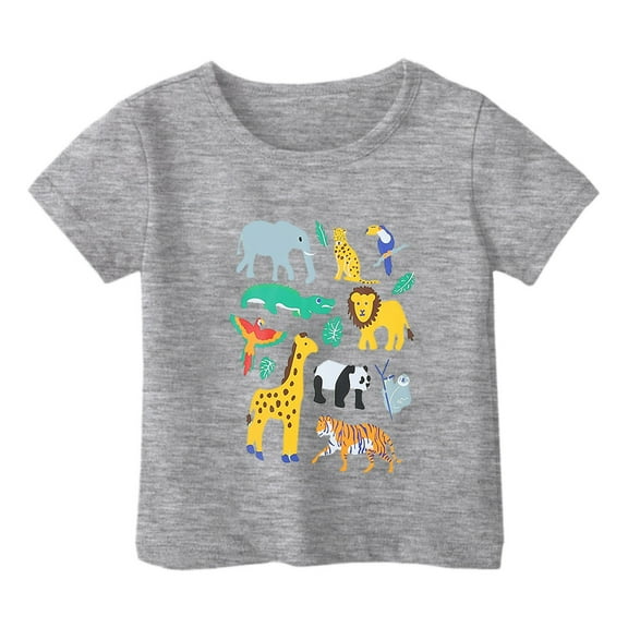 Kiijoy Big Girls Graphic T Shirt Animal Print Short Sleeved Kids Soft Casual T-Shirt