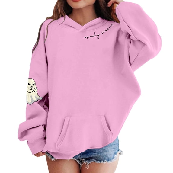 Kiijoy Big Girls Halloween Hoodie Cute Printed Pullover Hooded Sweatshirt, Sizes 9-10