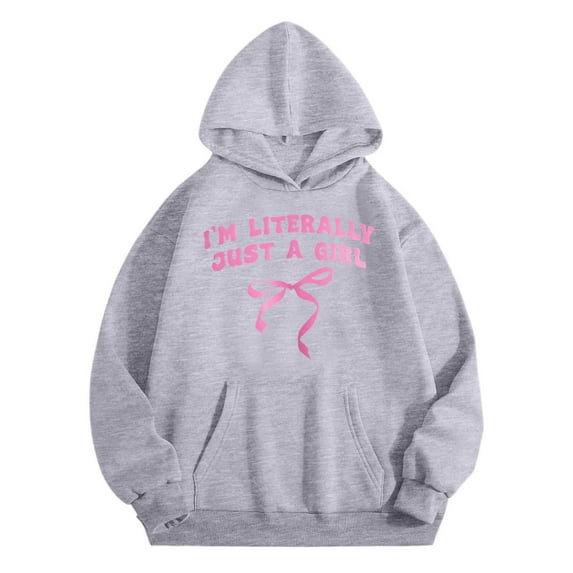 Kiijoy Big Girls Hoodie Letter Bow Print Hooded Sweatshirt Casual Active Pullover Hoody