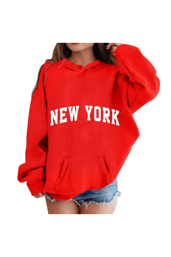 Big Girls Hoodie New York Printed Loose Pullover Hooded Sweatshirt, Sizes 11-12