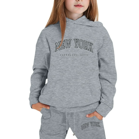 Kiijoy Big Girls Hoodie Set Letter Print Hooded Sweatshirt Sweatpants Outfits, Sizes 9-10