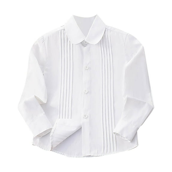 Kiijoy Big Girls Long Sleeve Button-Down Shirt School Uniform Unisex Casual White Shirt