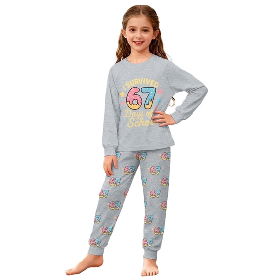 Kiijoy Big Girls Long Sleeve Top Pants Pajamas Soft Snug Fit Sleepwear, Sizes 7-8