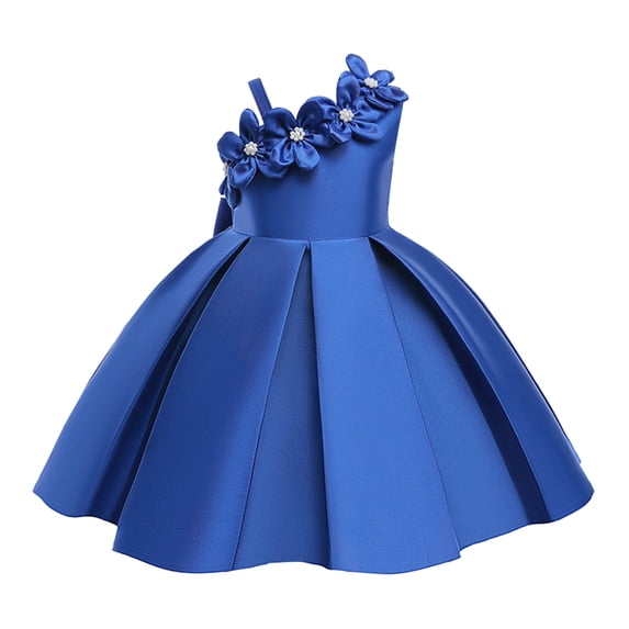 Kiijoy Big Girls One Shoulder Flower Satin Piano Dress Sleeveless Ball Gown Prom Dress