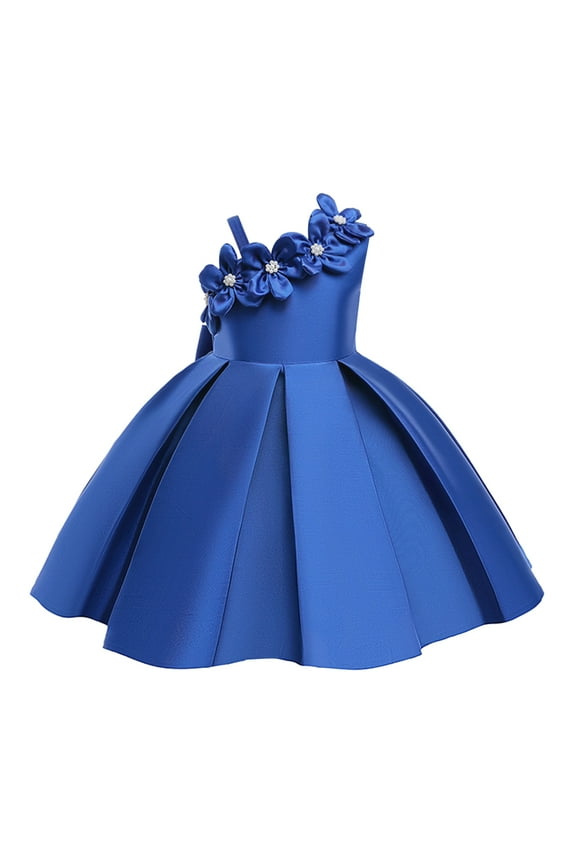 Big Girls One Shoulder Flower Satin Piano Dress Sleeveless Ball Gown Prom Dress
