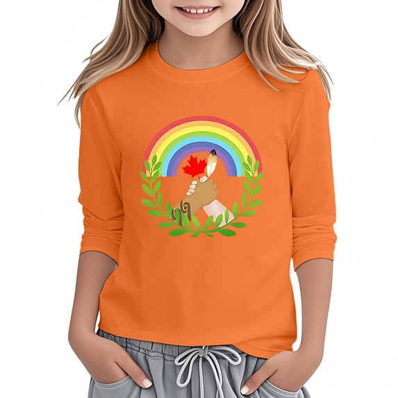 Kiijoy Big Girls Orange Graphic T Shirt 3/4 Sleeve Crew Neck T-Shirt, Sizes 9-10