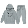 thumbnail image 1 of Kiijoy Big Girls Outfits Cartoon Cat Print Hoodie Sweatpants Sweatsuit, Sizes 12-13, 1 of 5