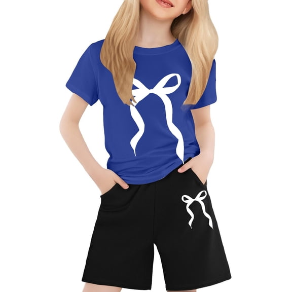Kiijoy Big Girls Outfits Casual Short Sleeve T-Shirt Shorts Set for Girl, Sizes 8-9