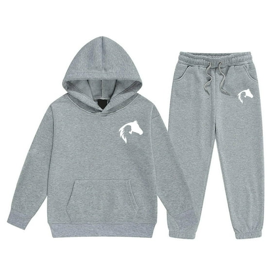 Kiijoy Big Girls Outfits Comfy Casual Horse Print Hoodie Sweatpants Set, Sizes 12-13
