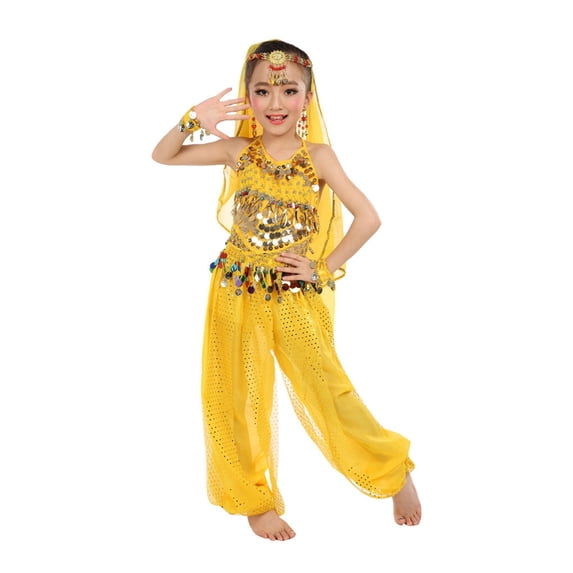 Kiijoy Big Girls Outfits Glitter Sequin Mesh Camisole Pants Dance Belly Clothes Set