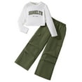 thumbnail image 1 of Kiijoy Big Girls Outfits Letter Print Long Sleeve T Shirt Cargo Pants Set, Sizes 8-9, 1 of 8