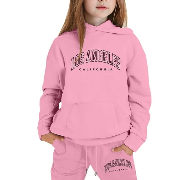Kiijoy Big Girls Outfits Los Angeles Print Pullover Hoodie Sweatpants Set, Sizes 11-12