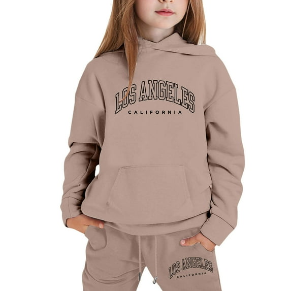 Kiijoy Big Girls Outfits Los Angeles Print Pullover Hoodie Sweatpants Set, Sizes 11-12
