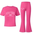 thumbnail image 1 of Kiijoy Big Girls Outfits New York Print Short Sleeve T Shirt Flared Pants Set, Sizes 8-9, 1 of 3