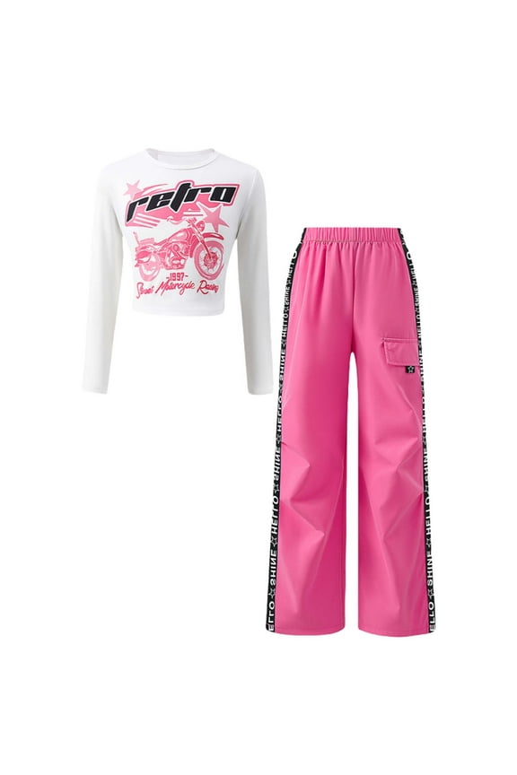 Big Girls Outfits Streetwear Long Sleeve Graphic T-Shirt Pants Set, Sizes 9-10