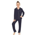 thumbnail image 1 of Kiijoy Big Girls Pajama Set Solid Unisex Long Sleeve Button-Down Top Pants Sleepwear, Sizes 7-8, 1 of 4