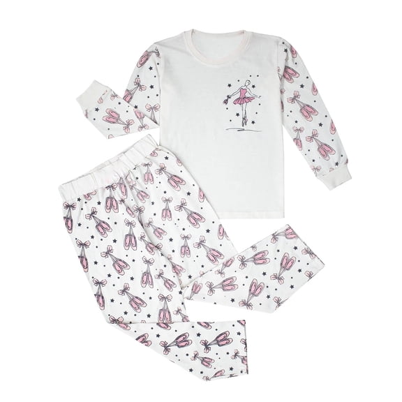 Kiijoy Big Girls Pajamas Ballet Print Long Sleeve Top Pants Sleepwear PJs, Sizes 7-8