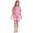 thumbnail image 1 of Kiijoy Big Girls Pajamas Bow Pattern Short Sleeve Button Shirt Shorts PJs, Sizes 9-10, 1 of 8