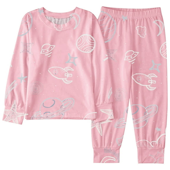 Kiijoy Big Girls Pajamas Kids Unisex Long Sleeve Top Pants Loungewear PJs, Sizes 8-9