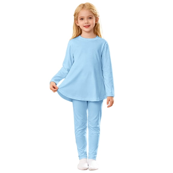 Kiijoy Big Girls Pajamas Solid Long Sleeve Dress and Pants Loungewear Set, Sizes 7-8