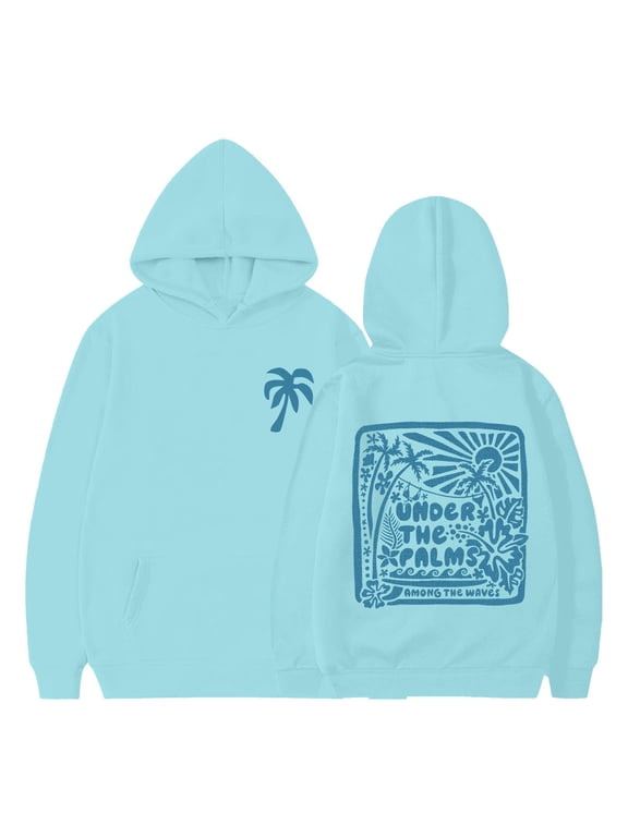Big Girls' Preppy Graphic Hoodie Palm Print Hooded Sweatshirt, Sizes 12-13