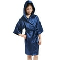 thumbnail image 1 of Kiijoy Big Girls Satin Hooded Bathrobe Solid Kimono Robe Silk Nightgown Sleepwear Robe, 1 of 6