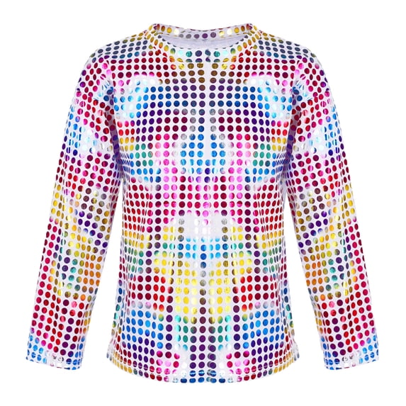 Kiijoy Big Girls Sequin Glitter T-Shirt Carnival Party Long Sleeves T Shirt, Sizes 12-14
