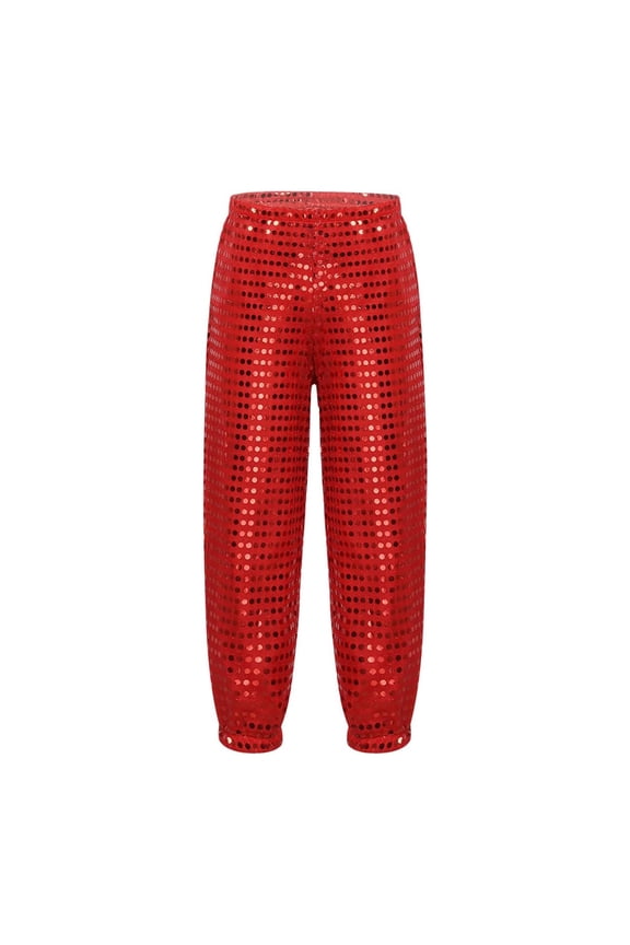 Big Girls Sequins Dance Pants Loose Jazz Hop Party Trousers, Sizes 7-8