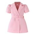 thumbnail image 1 of Kiijoy Big Girls Short Sleeve Lapel Dress Solid Color Elegant Suit Dress with Belt, 1 of 6