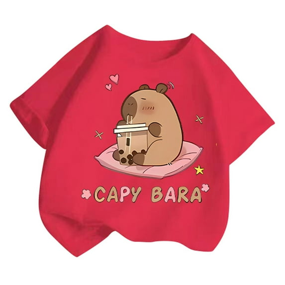 Kiijoy Big Girls Short Sleeve T-Shirt Cartoon Capybara Casual T Shirt, Sizes 10-12
